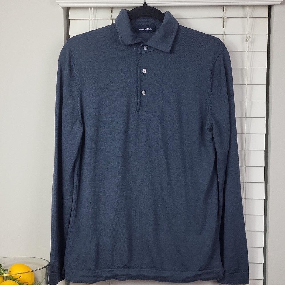 Thom Sweeney Men's Long-Sleeve Polo 100% superfine 120s Merino Wool. Size M